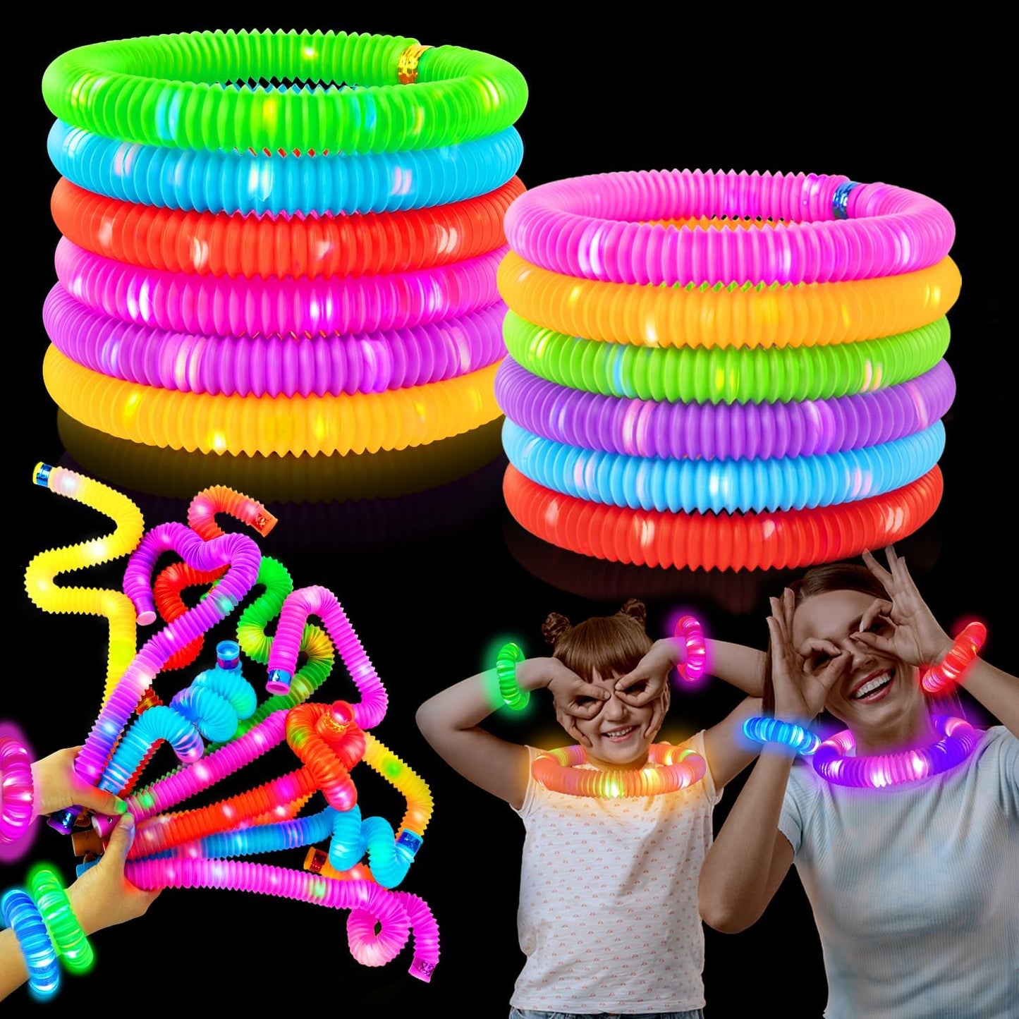 New Years Eve Glow Sticks Party Pack 12 Pcs-Glow in Dark Party Favor Supplies for Kids,Light up Glow Necklaces Bracelets Accessories for Toddlers,Neon Party Decorations for NYE 2025 Birthday Camping