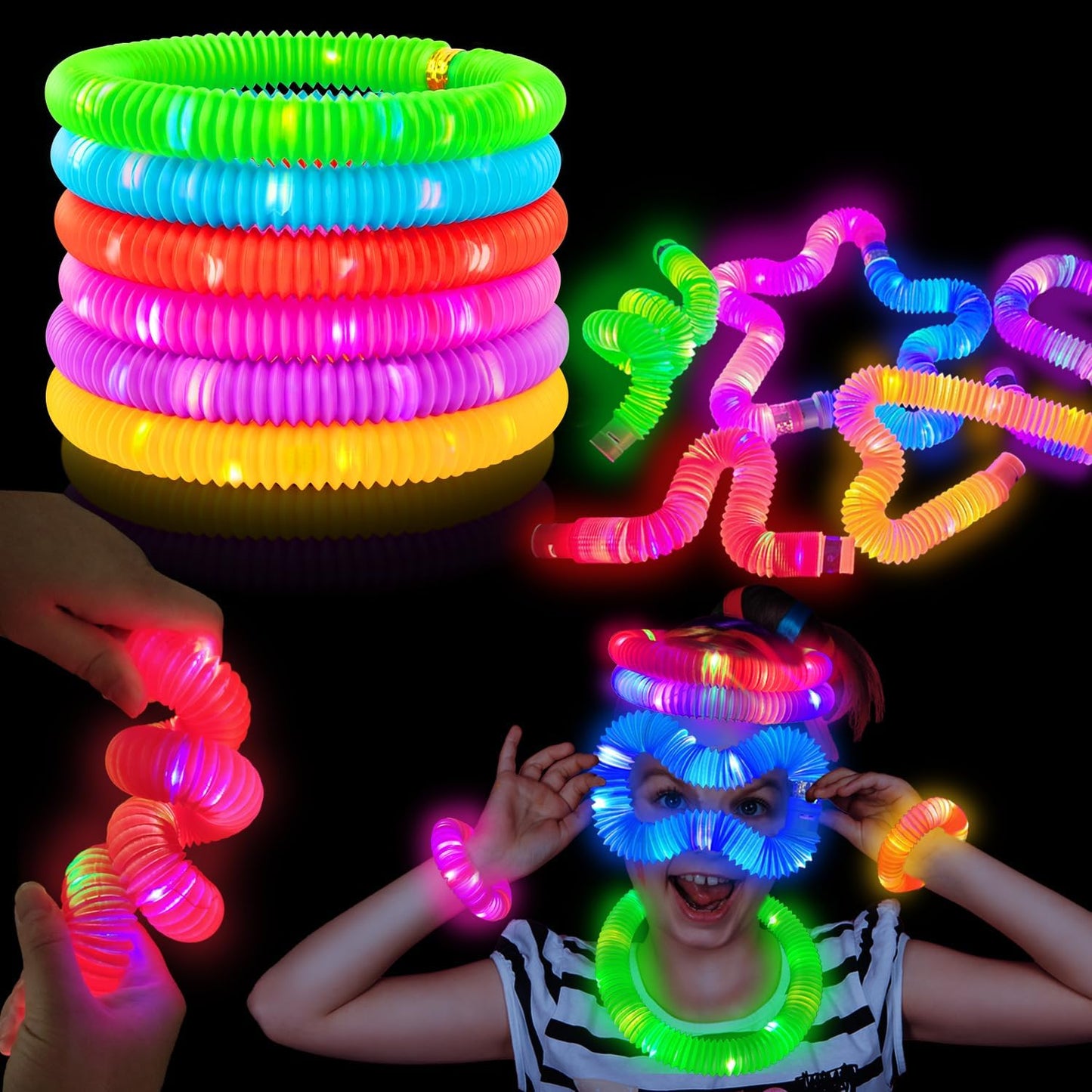 New Years Eve Glow Sticks Party Pack 12 Pcs-Glow in Dark Party Favor Supplies for Kids,Light up Glow Necklaces Bracelets Accessories for Toddlers,Neon Party Decorations for NYE 2025 Birthday Camping
