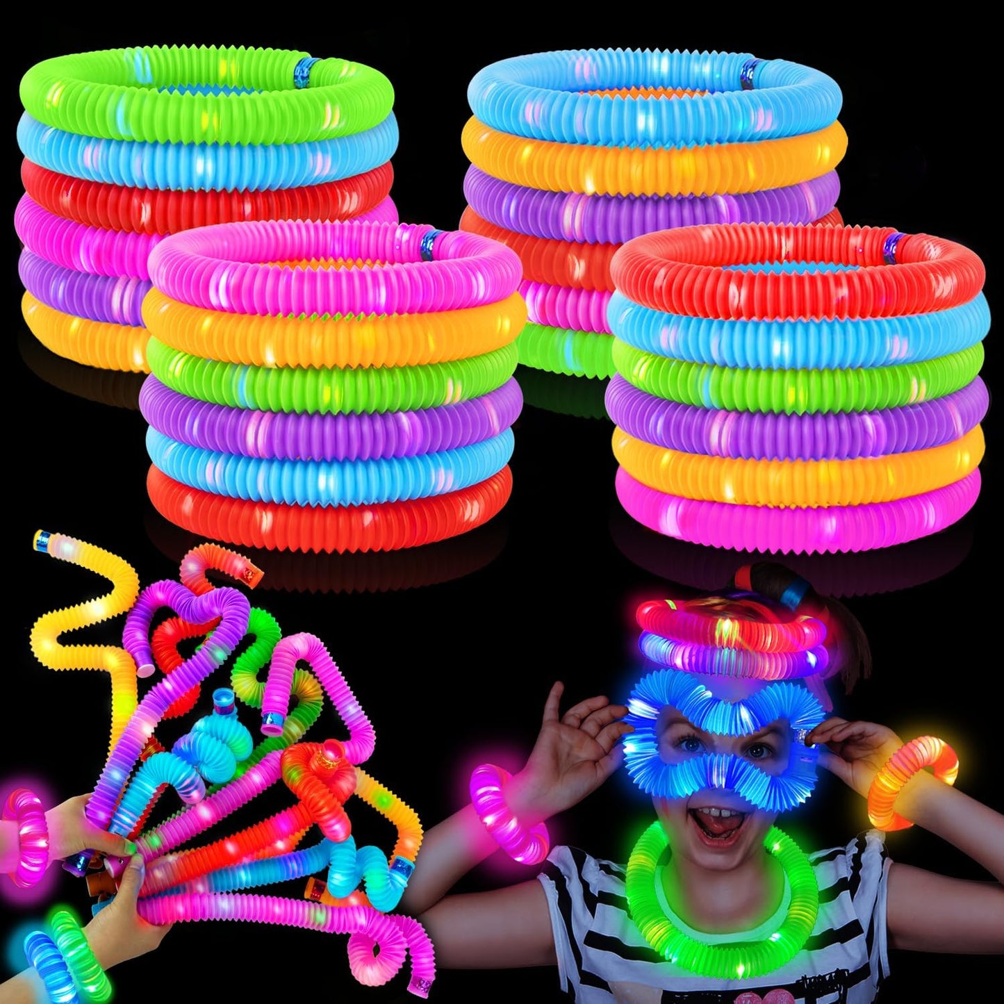 New Years Eve Glow Sticks Party Pack 12 Pcs-Glow in Dark Party Favor Supplies for Kids,Light up Glow Necklaces Bracelets Accessories for Toddlers,Neon Party Decorations for NYE 2025 Birthday Camping