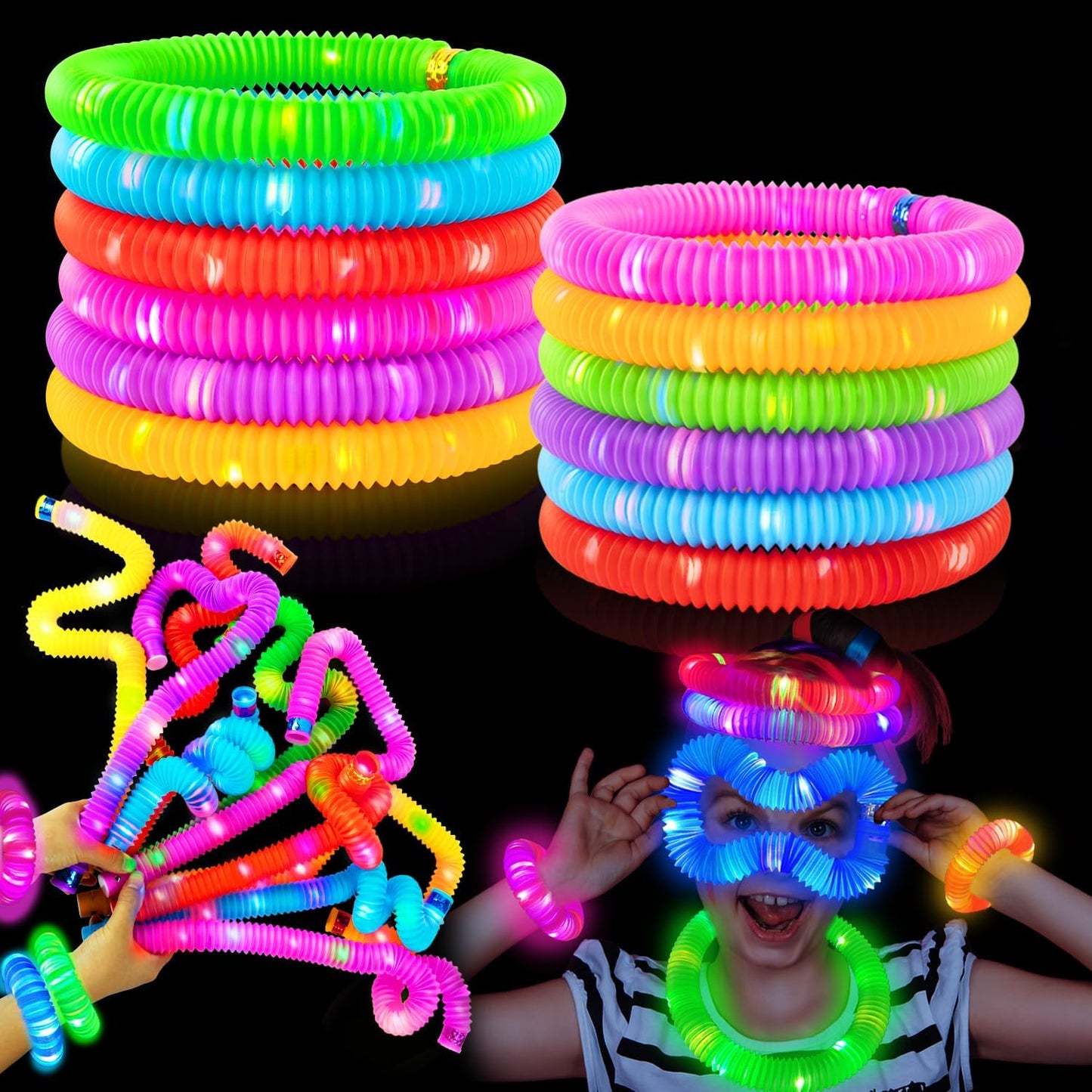 New Years Eve Glow Sticks Party Pack 12 Pcs-Glow in Dark Party Favor Supplies for Kids,Light up Glow Necklaces Bracelets Accessories for Toddlers,Neon Party Decorations for NYE 2025 Birthday Camping