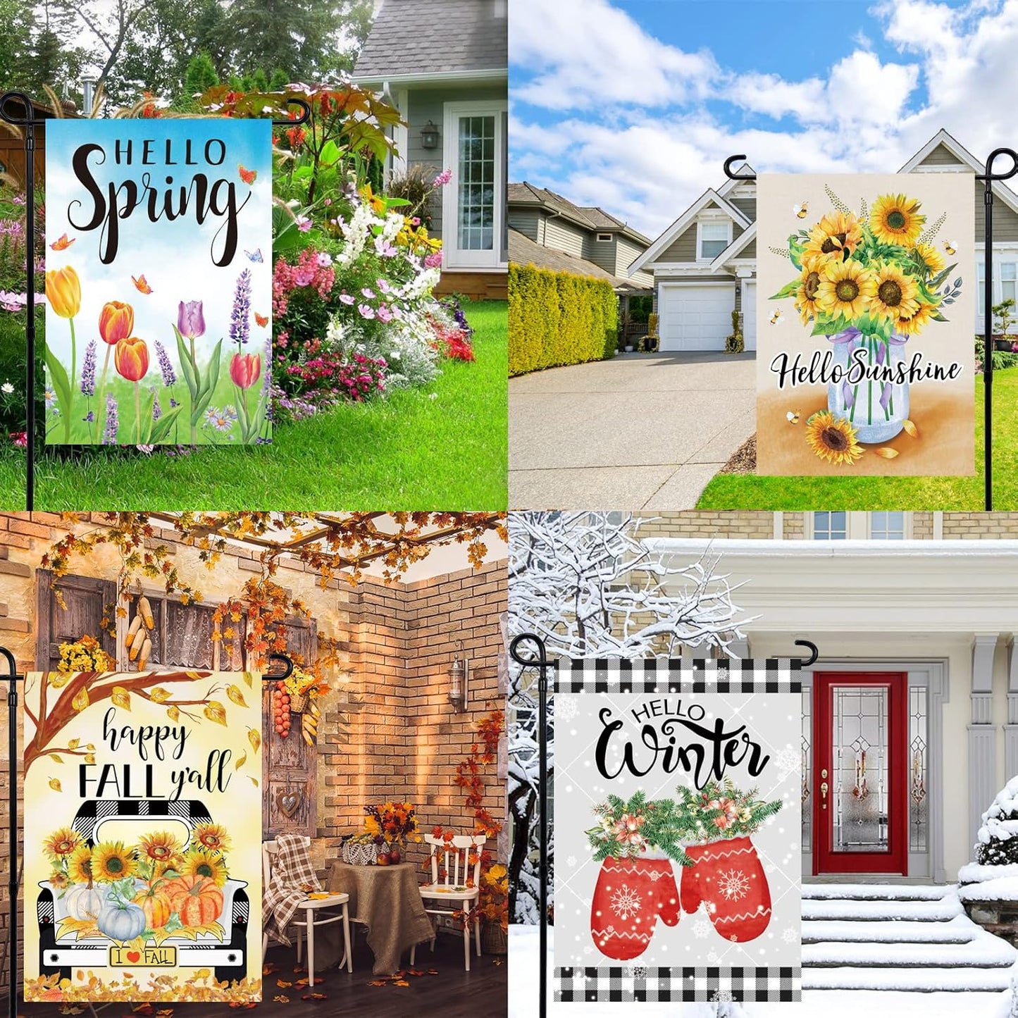 Seasonal Garden Flags Set of 12 Double Sided 12 X 18 Inch Yard Flags, Small Garden Flags for Outside, Fall Winter Halloween Christmas Outdoor Flags, Holiday Garden Flags for All Seasons
