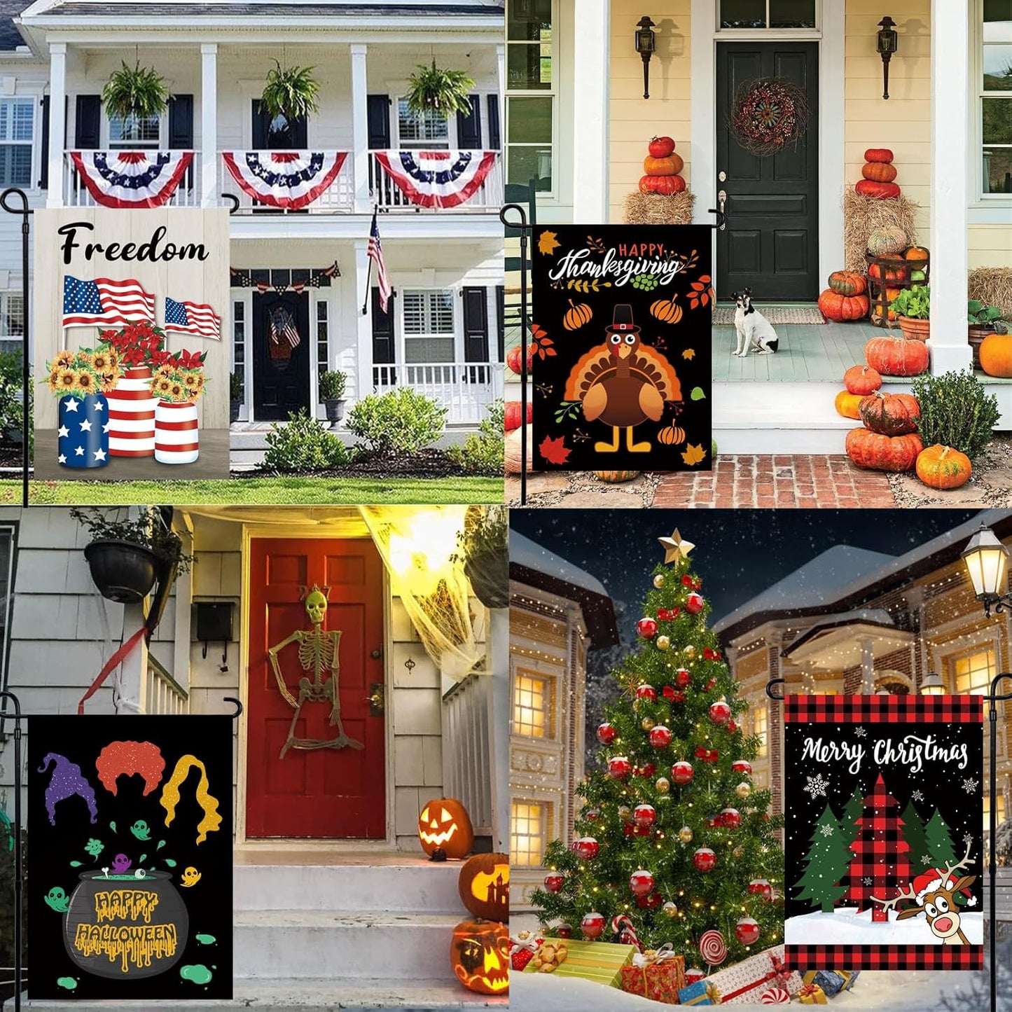 Seasonal Garden Flags Set of 12 Double Sided 12 X 18 Inch Yard Flags, Small Garden Flags for Outside, Fall Winter Halloween Christmas Outdoor Flags, Holiday Garden Flags for All Seasons
