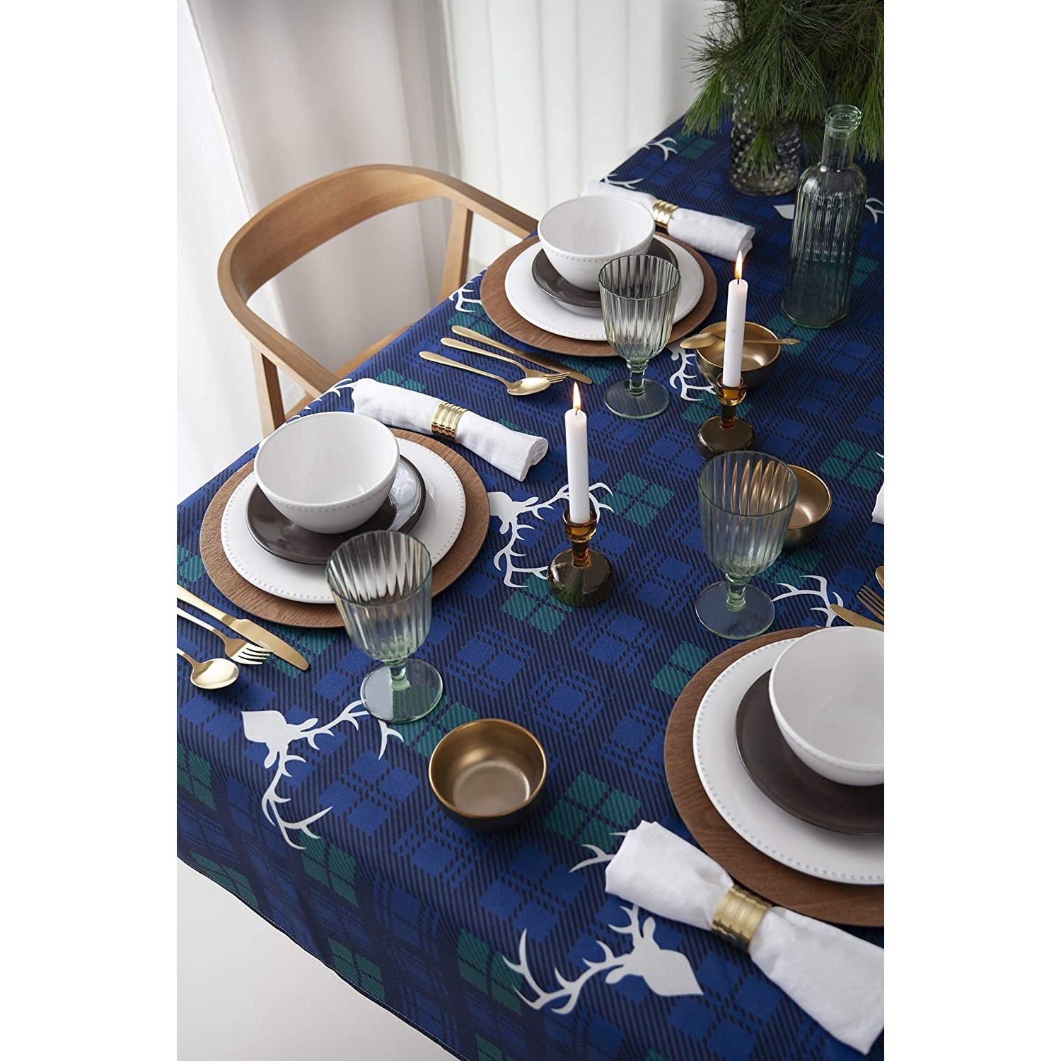 Traditional Christmas Tablecloth Blue Tartan Design - Christmas Table Cloths (59" X 86", Traditional)