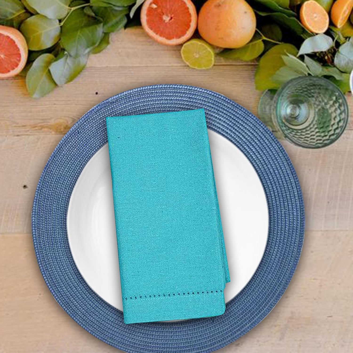 Decorative Cloth Dinner Napkins with Hemstitched - Perfect Napkins for Wedding Christmas Fall Easter Halloween and Everyday Use, Mitered Corners, Machine Washable, Set Of12-18X18 Inch - Teal