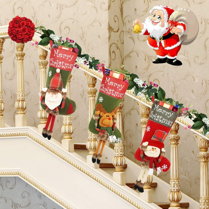Christmas Stockings Set Decorations Christmas 3D Plush Big Sock Christmas Tree Pendant Decorating Supplies