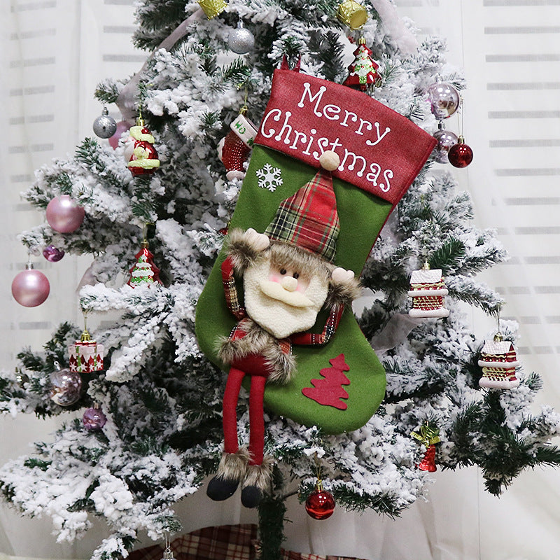 Christmas Stockings Set Decorations Christmas 3D Plush Big Sock Christmas Tree Pendant Decorating Supplies