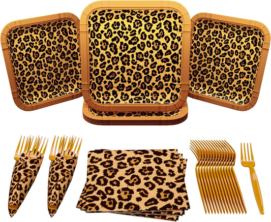 Leopard Print Value Party Supplies Pack (60 Pieces for 16 Guests) - Leopard Party Supplies, Cheetah Party, Leopard Print Decorations, Cheetah Plates and Napkins, Animal Print Party