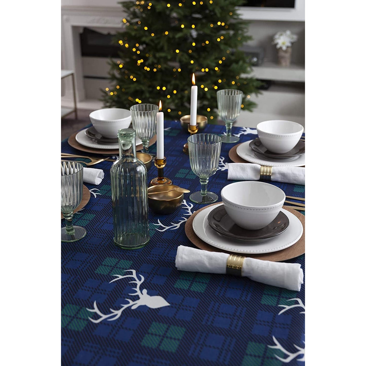 Traditional Christmas Tablecloth Blue Tartan Design - Christmas Table Cloths (59" X 86", Traditional)