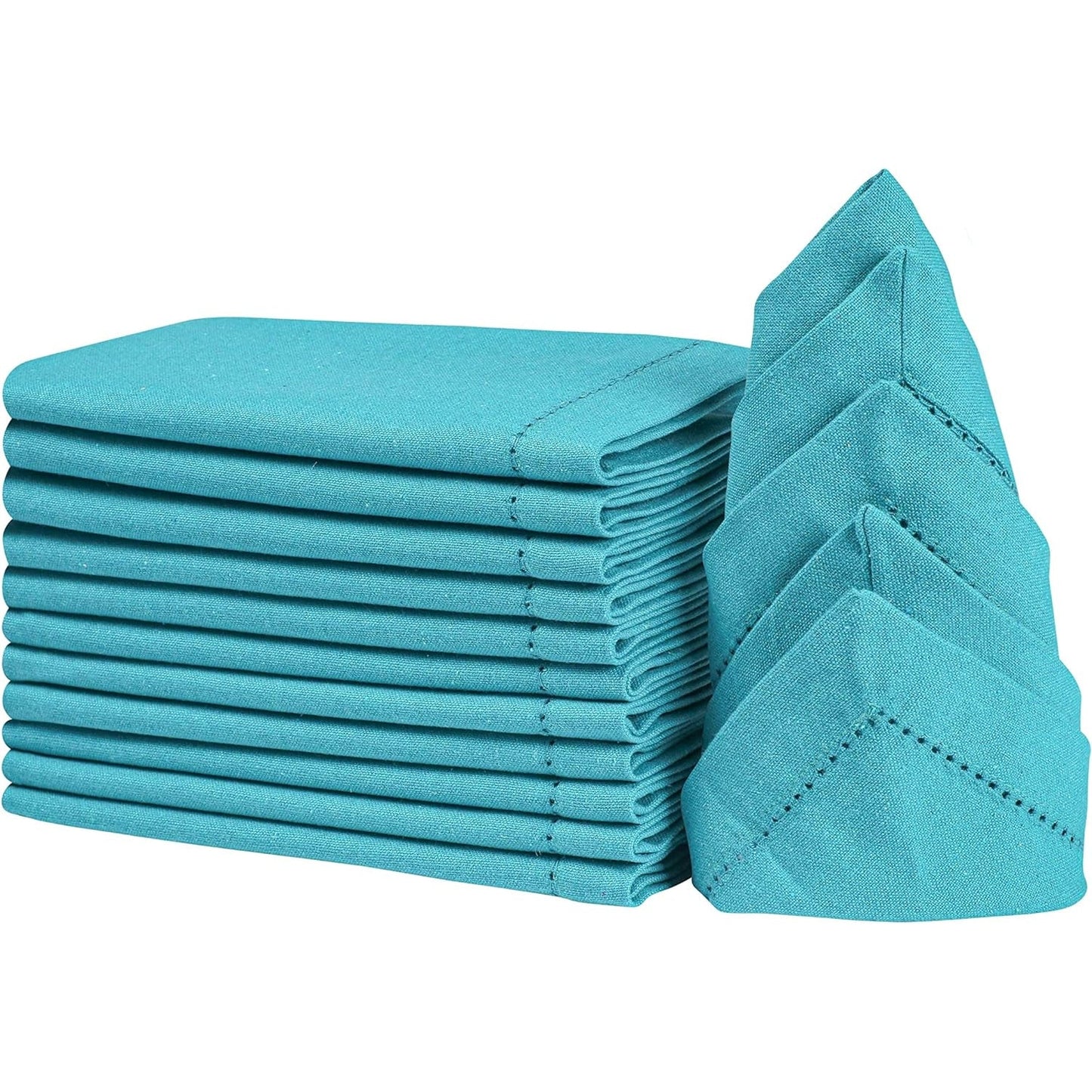 Decorative Cloth Dinner Napkins with Hemstitched - Perfect Napkins for Wedding Christmas Fall Easter Halloween and Everyday Use, Mitered Corners, Machine Washable, Set Of12-18X18 Inch - Teal