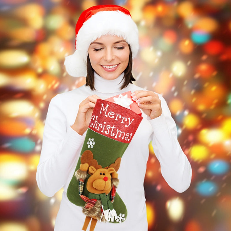 Christmas Stockings Set Decorations Christmas 3D Plush Big Sock Christmas Tree Pendant Decorating Supplies