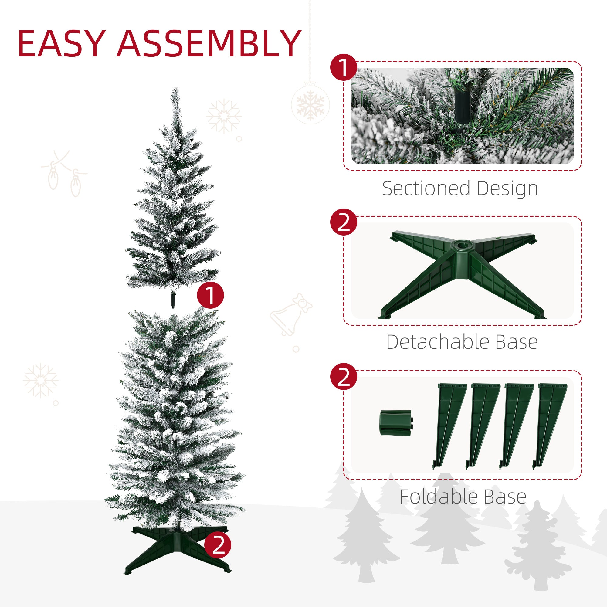 5' Snow Flocked Artificial Pencil Christmas Tree