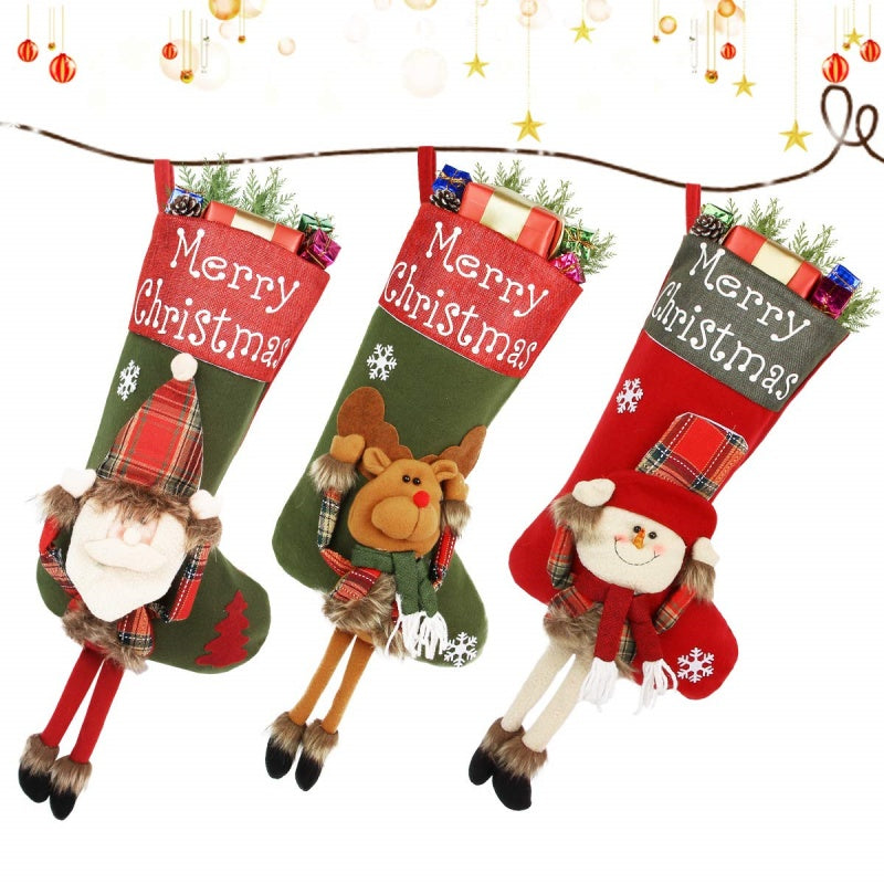Christmas Stockings Set Decorations Christmas 3D Plush Big Sock Christmas Tree Pendant Decorating Supplies