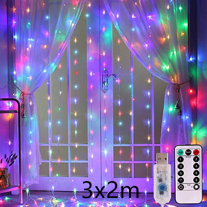 LED Curtain Garland On The Window USB String Lights Remote Control Christmas Decorations For Home Room