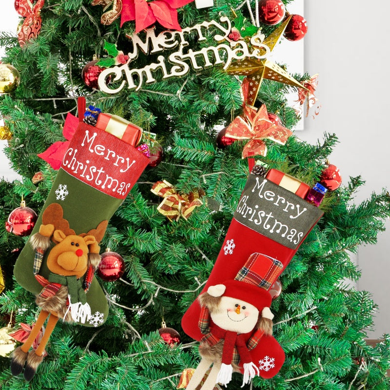Christmas Stockings Set Decorations Christmas 3D Plush Big Sock Christmas Tree Pendant Decorating Supplies