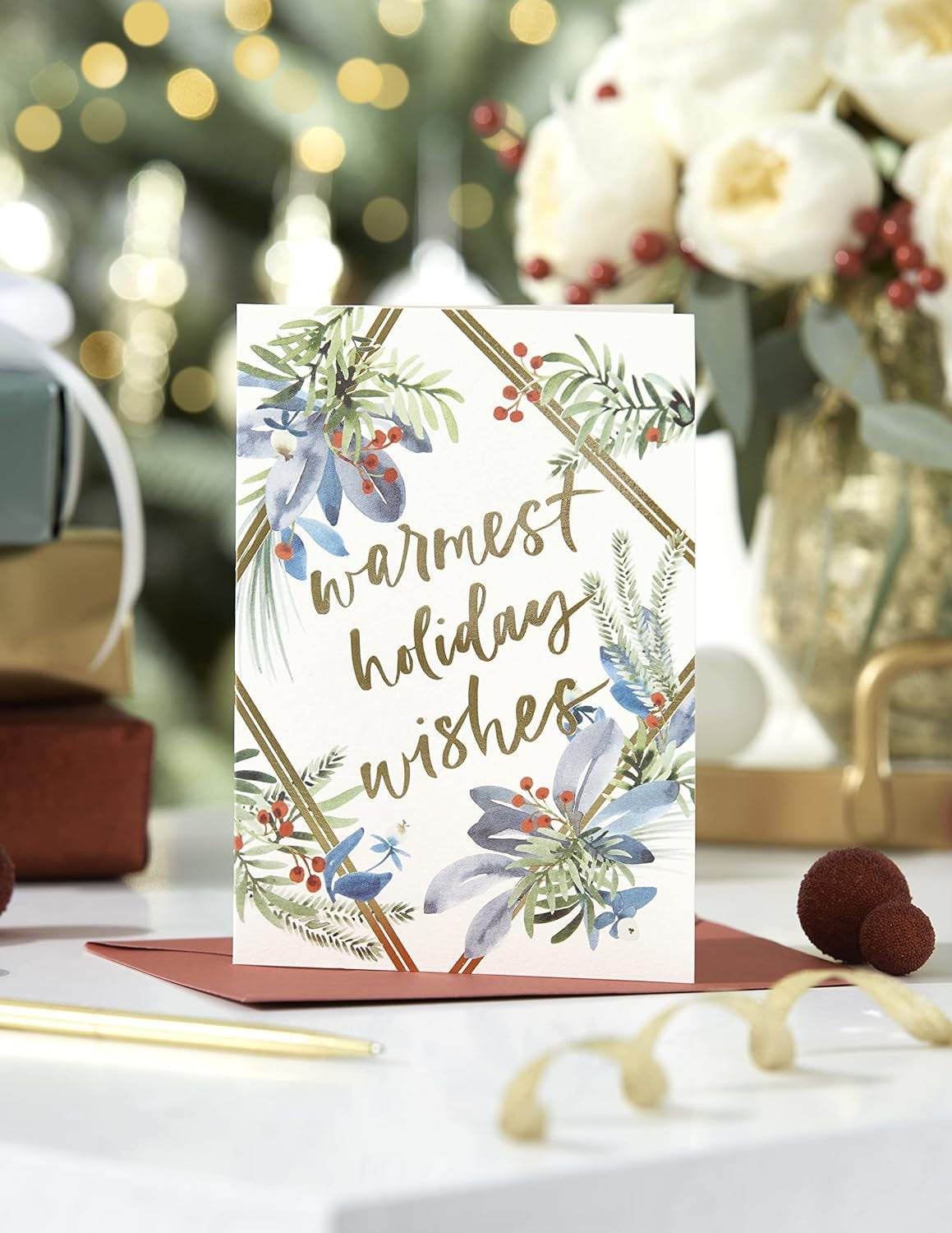 Festive Holiday Cards Boxed with Envelopes - 14 Count of Warmest Wishes for a Wonderful Season